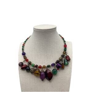 Vintage Treska Multicolor Beaded Wrap Collar Necklace Artsy Boho Funky Signed